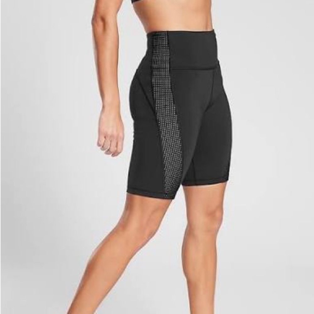 Athleta Women's HIIT IT 9” Black Bike Shorts Athletic Mesh High Rise Waisted Med